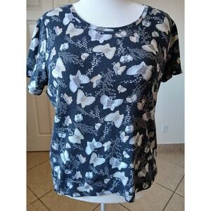 White Stag Womens T-shirt‎ Black Butterfly Print Short Sleeve Size XL (16-18)